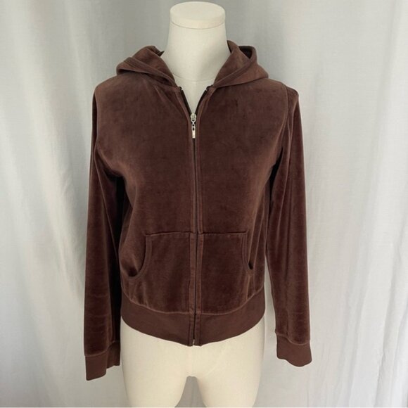 Active Basic Chocolate Brown Velour Zip-Up Hoodie Women's Medium Soft Stretchy - Picture 1 of 11